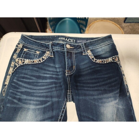 Grace in LA Jeans Women's 29 Bootcut Embroidered Rhinestones Studs Embellished - Picture 4 of 13
